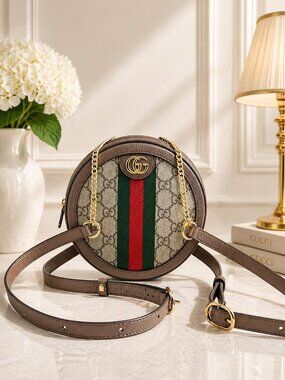 Authentic Gucci Ophidia Round Mini Crossbody Bag NEW | GG Supreme Canvas Web Bag
